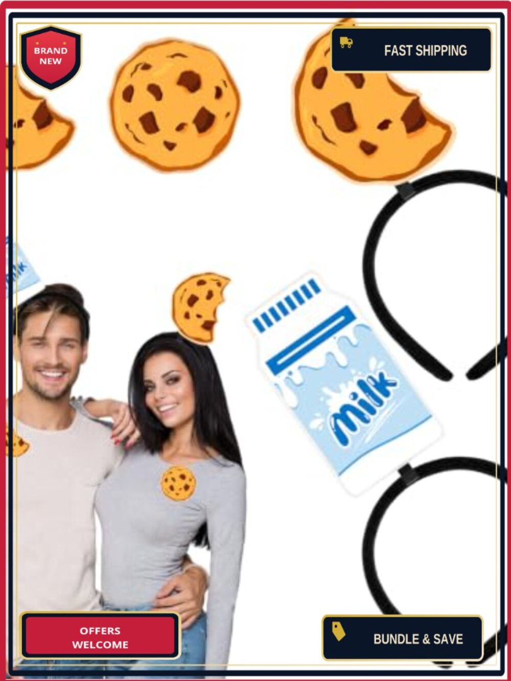 Cookie and Milk Costume Headband Brooch Set Sliding Food
